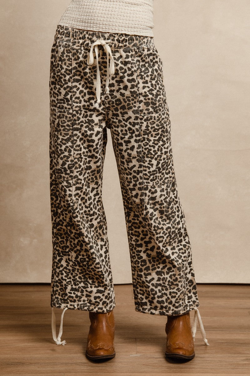 Leopard Print Drawstring Pants