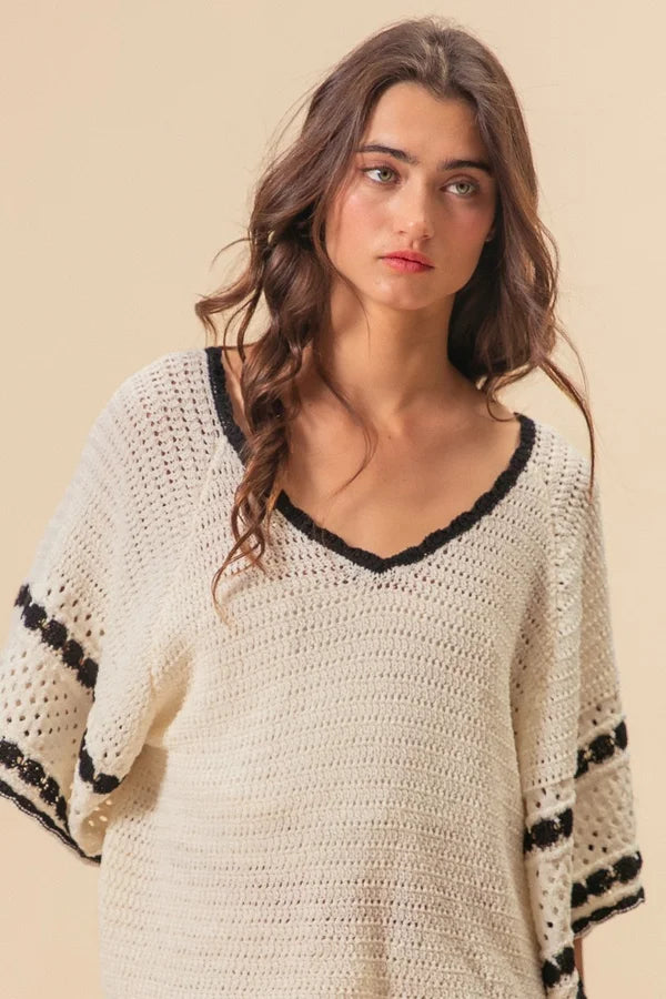 Edge Contrast Pointelle Sweater - XL ONLY