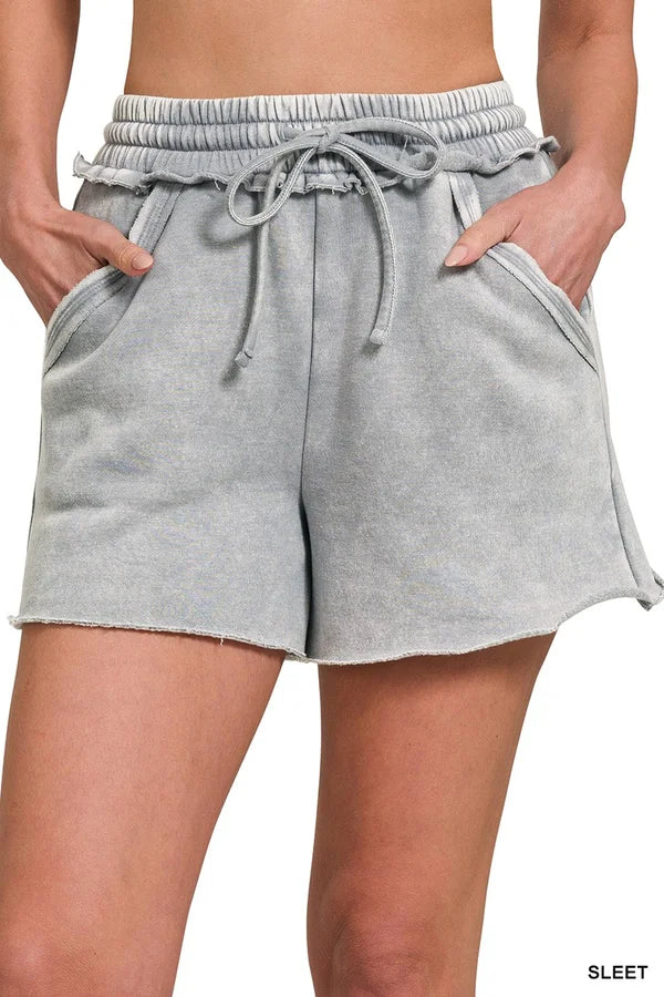 Drawstrong Acid Wash Shorts
