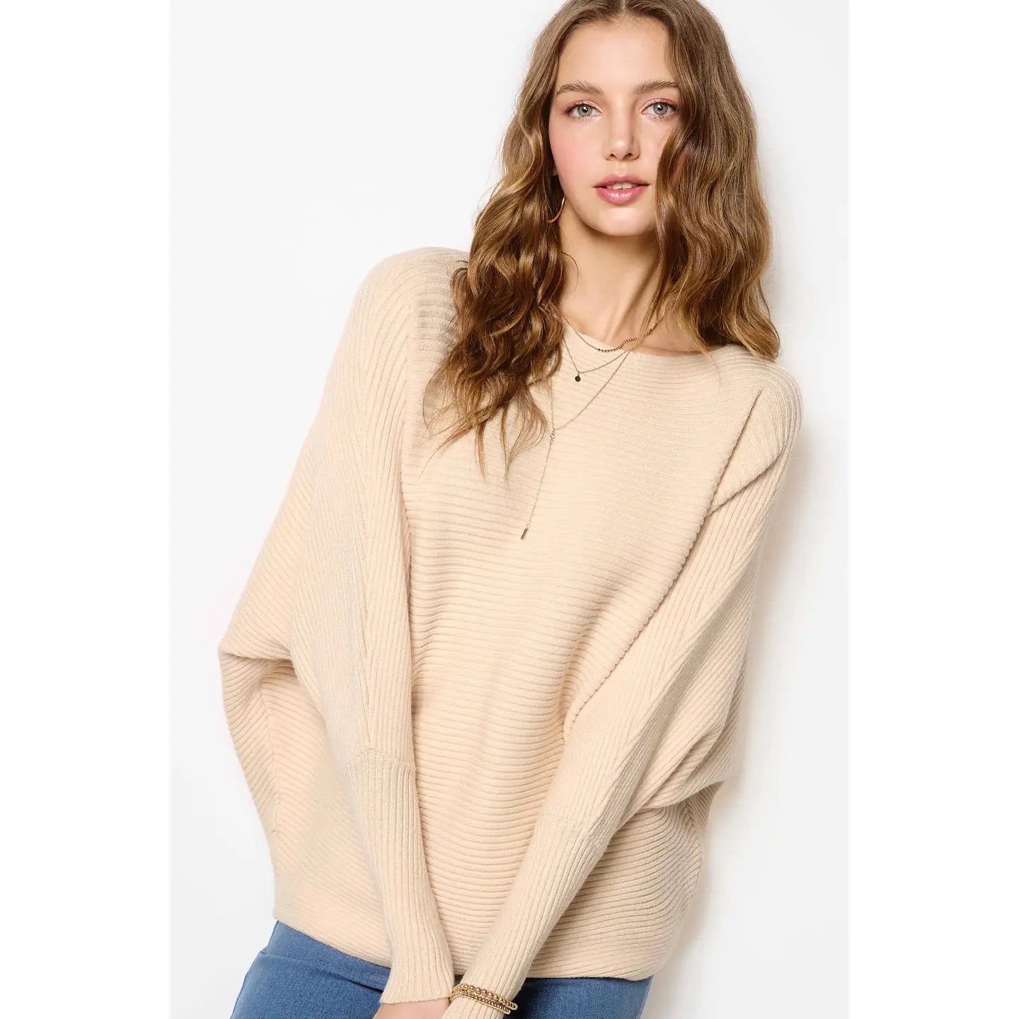 Slouchy Fit Bubble Sleeve Boat Neck Sweater