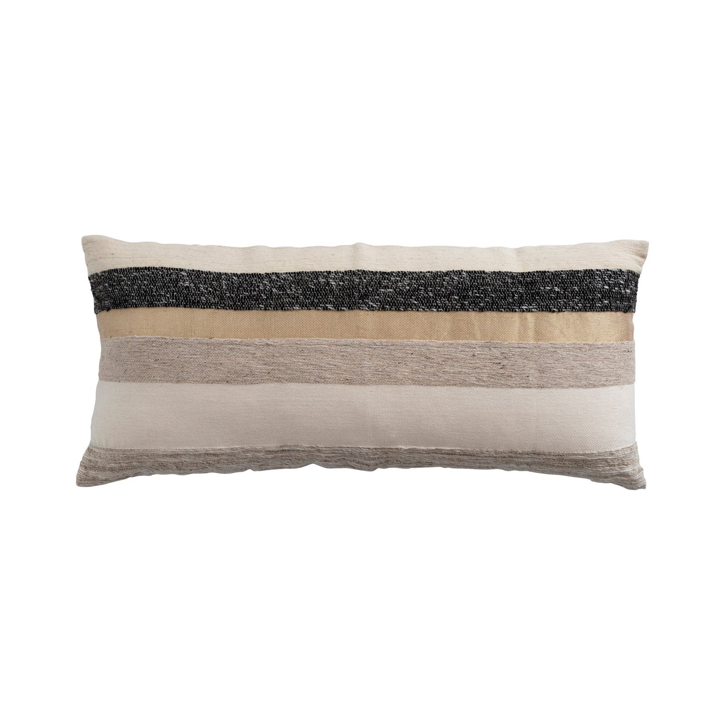Woven Wool Blend Lumbar Pillow With Gold Metallic Thread & Stripes