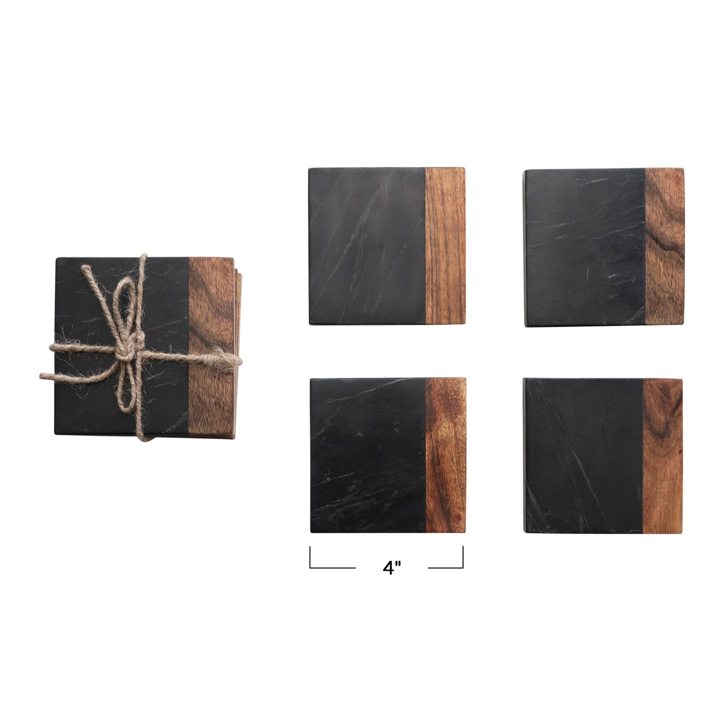Marble And Acacia Wood Coasters, Set Of 4