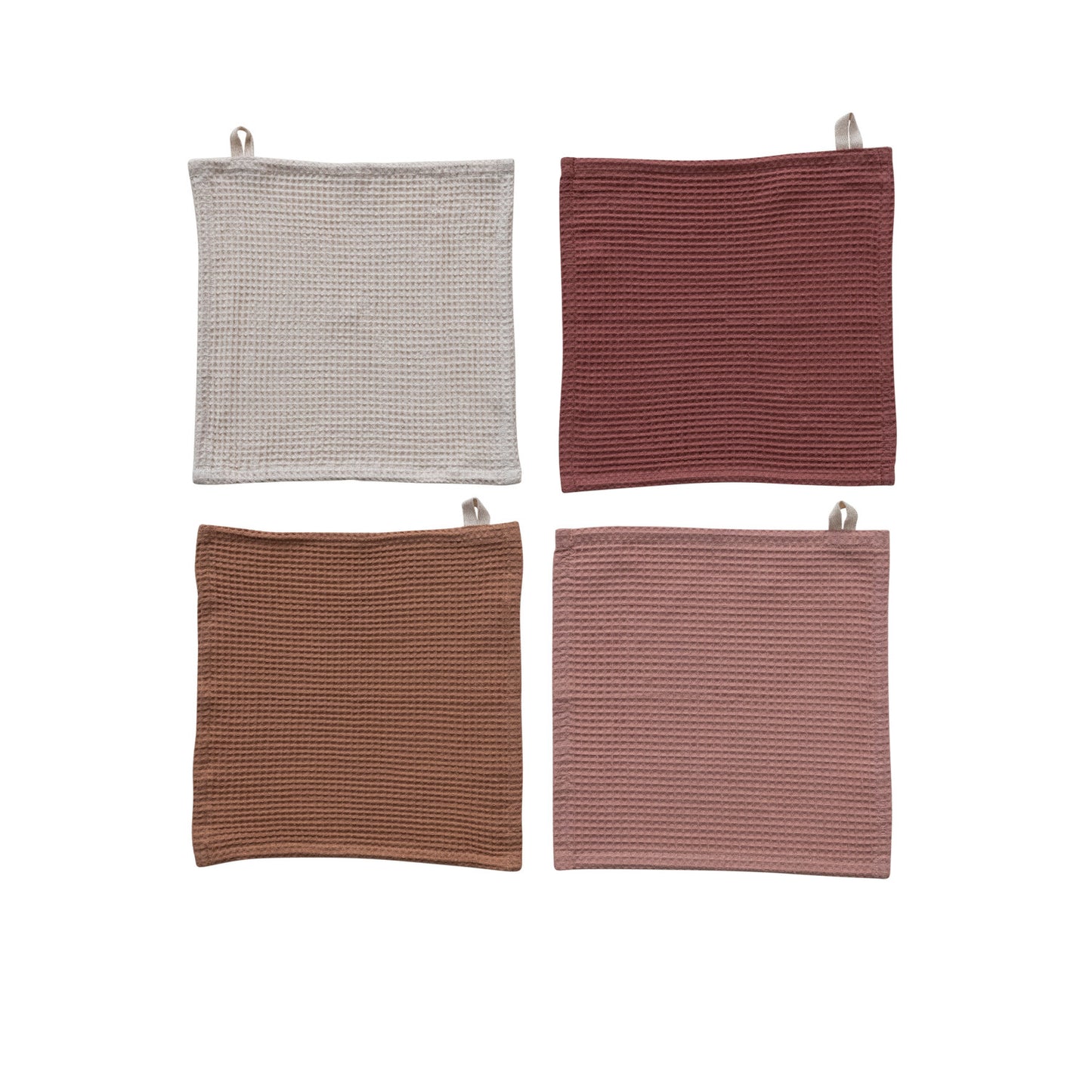 Woven Linen And Cotton Waffle Dish Cloths With Loops, Set Of 4
