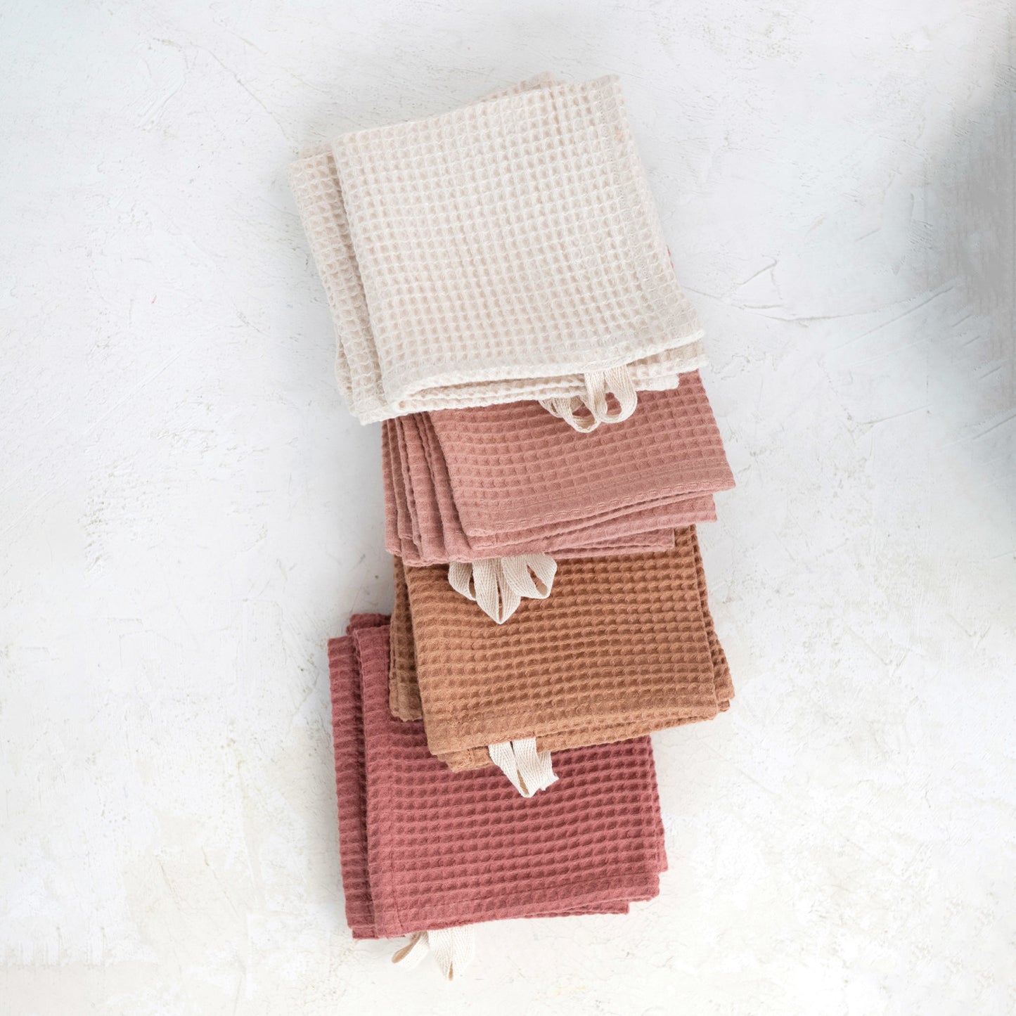 Woven Linen And Cotton Waffle Dish Cloths With Loops, Set Of 4