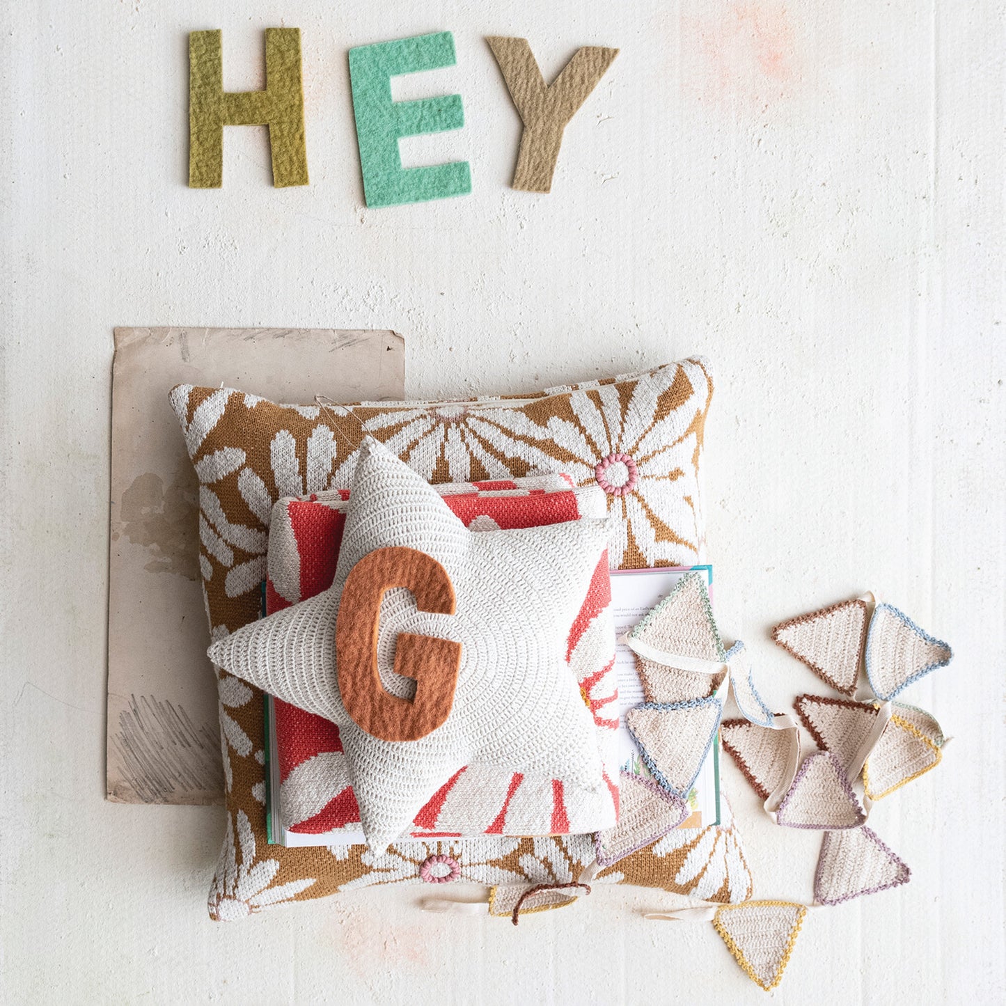 Handmade Wool Felt Alphabet In Printed Drawstring Bag