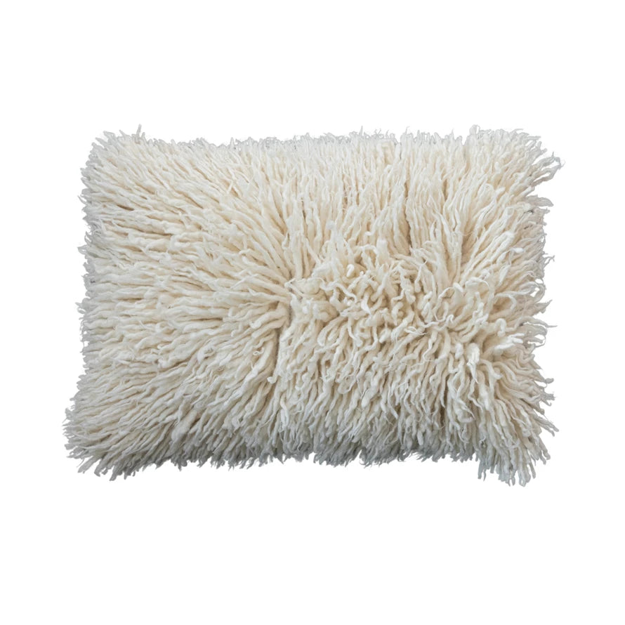 Woven New Zealand Wool Shag Lumbar Pillow With Cotton Back