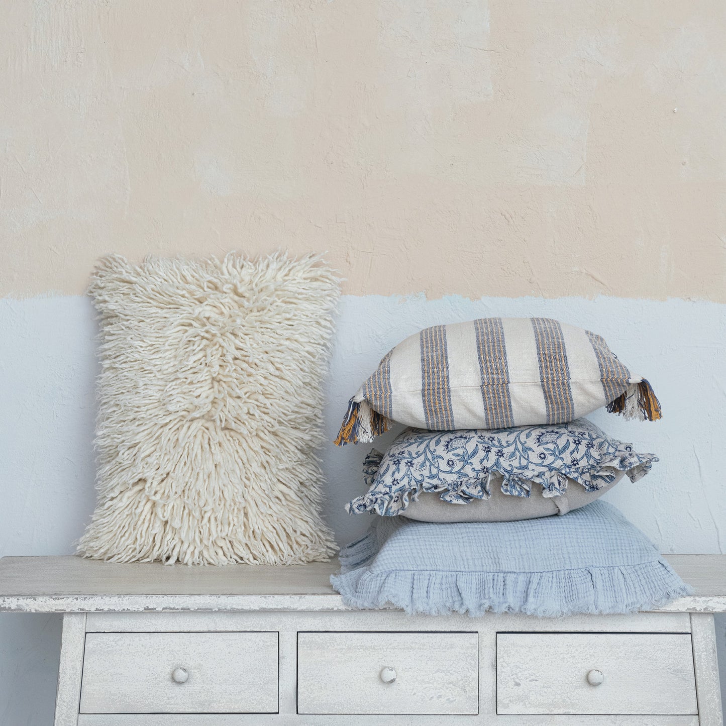 Woven New Zealand Wool Shag Lumbar Pillow With Cotton Back