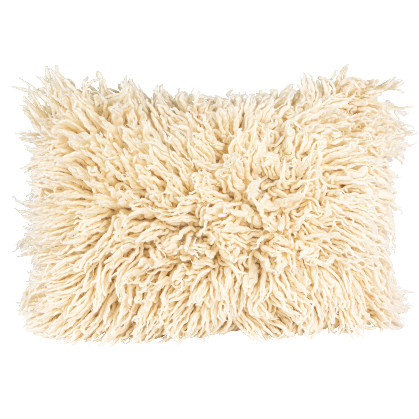 Woven New Zealand Wool Shag Lumbar Pillow With Cotton Back