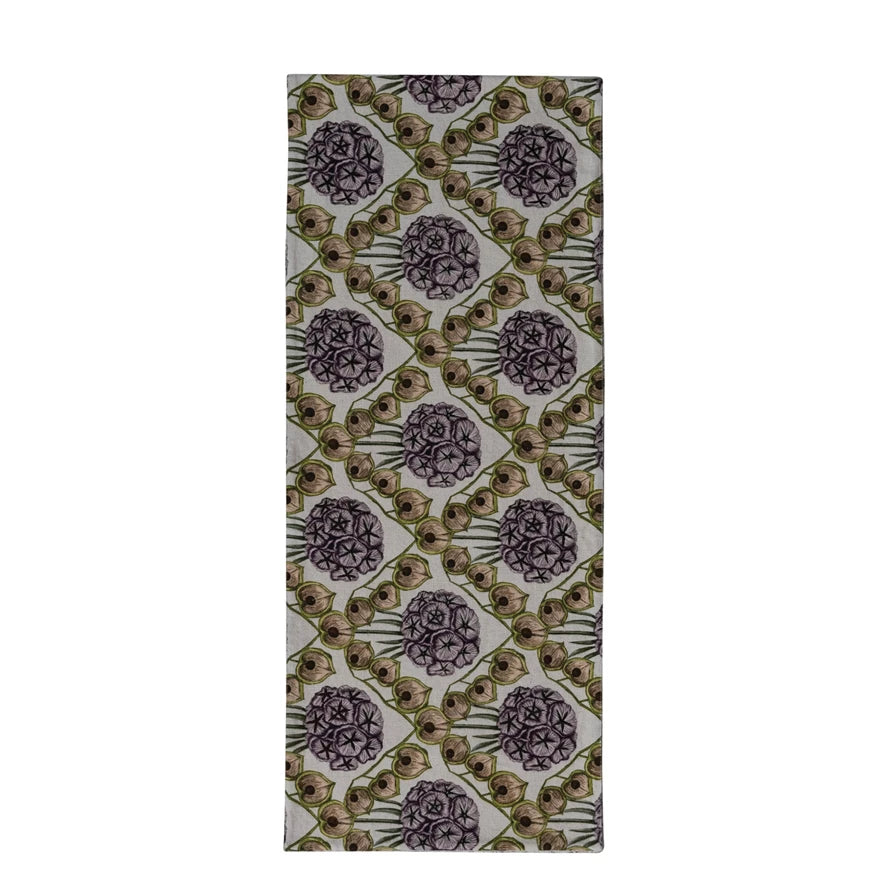 Cotton & Linen Two-Sided Table Runner with Botanical Pattern