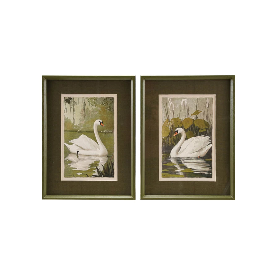 Framed Glass Swan & Mat
