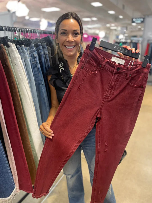 RISEN HIGH RISE FRAY HEM  SKINNY JEANS, 1/25 & 3/26 LEFT