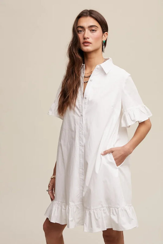 Ruffled Button Down Shirt Dress