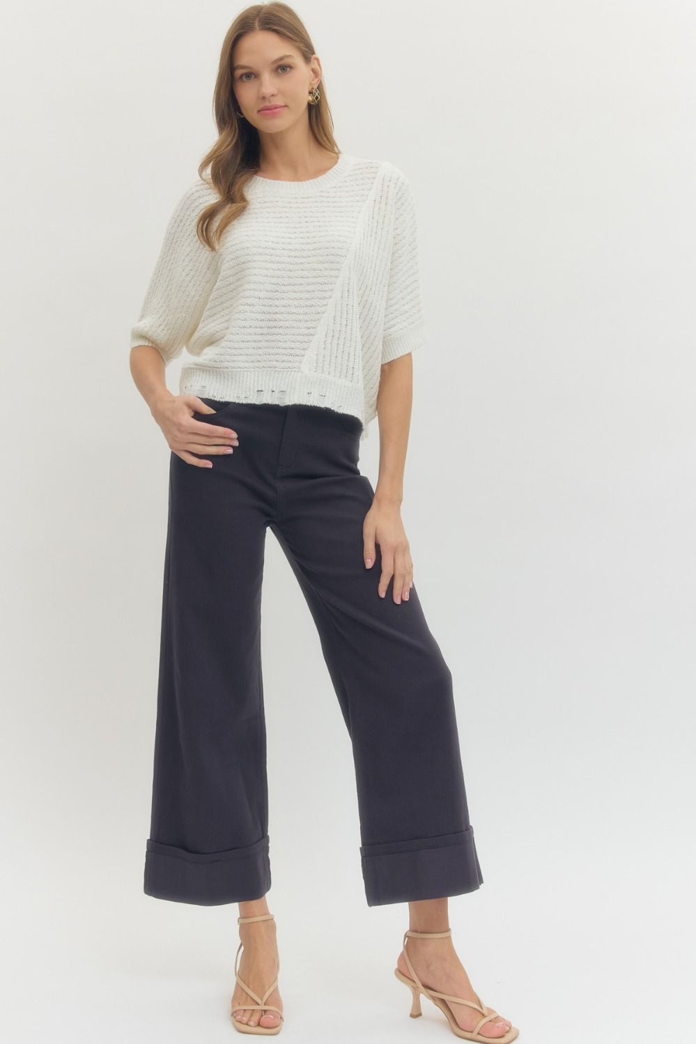 Navy Mid Rise Cuff Pants