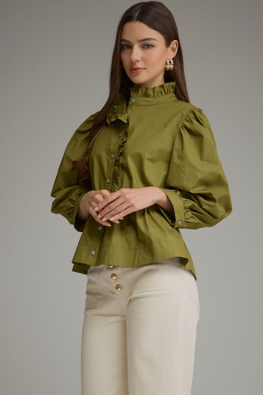 Olive Ruffle Peplum Blouse