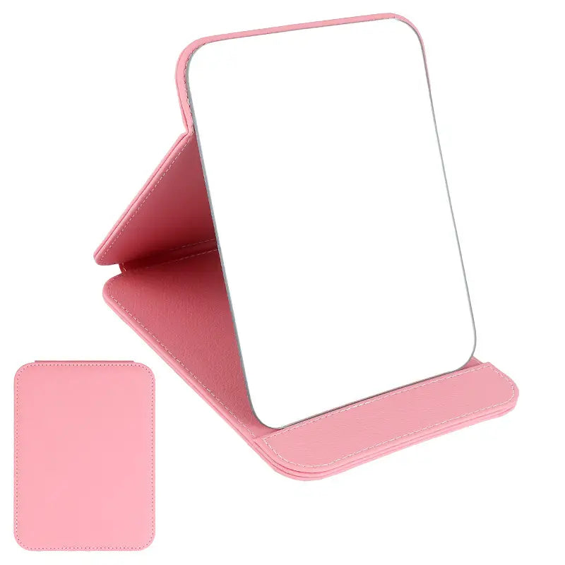 Faux Leather Travel Folding Glass Mirror 6" X 8"