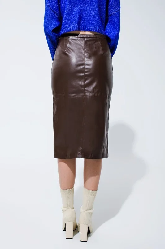 Leatherette Pencil Cut Skirt