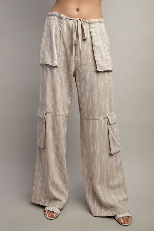 SOFT WASHED STRIPED DRAWSTRING PANTS