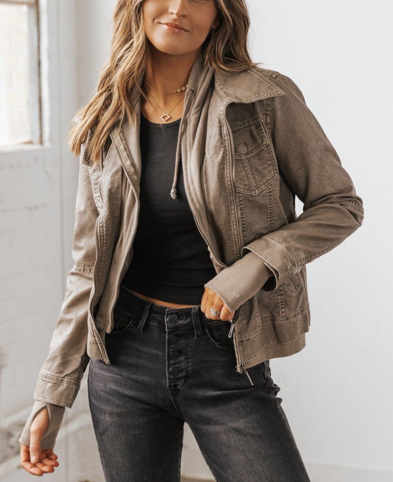 Vegan Leather Hooded Jacket