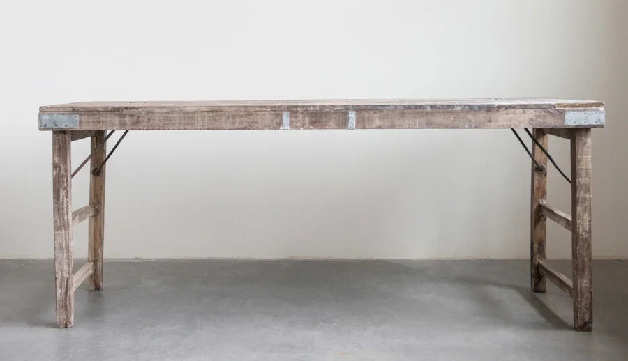 Reclaimed Wood Folding Table with Tin Patches