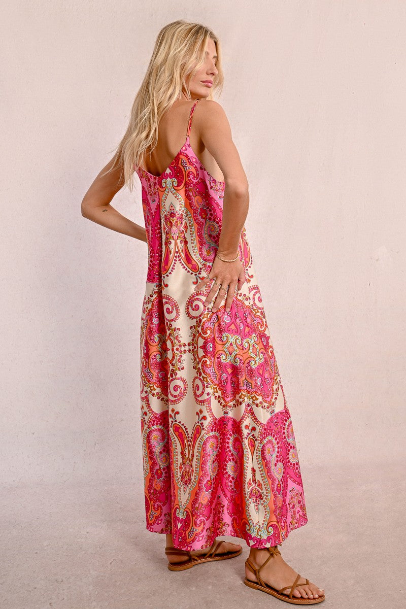 Long Satin Dress with Straps