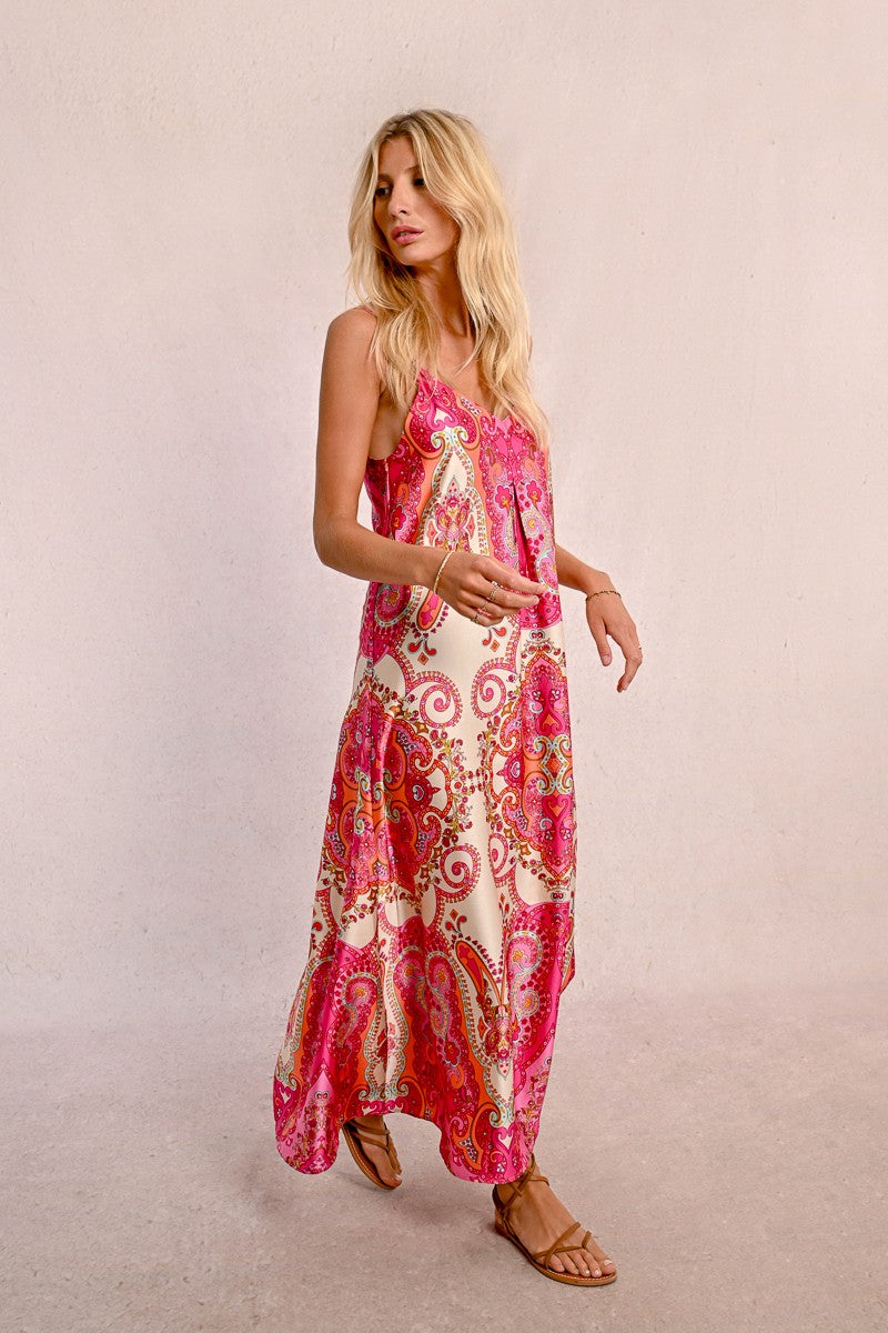 Long Satin Dress with Straps