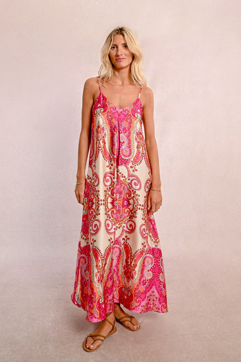 Long Satin Dress with Straps