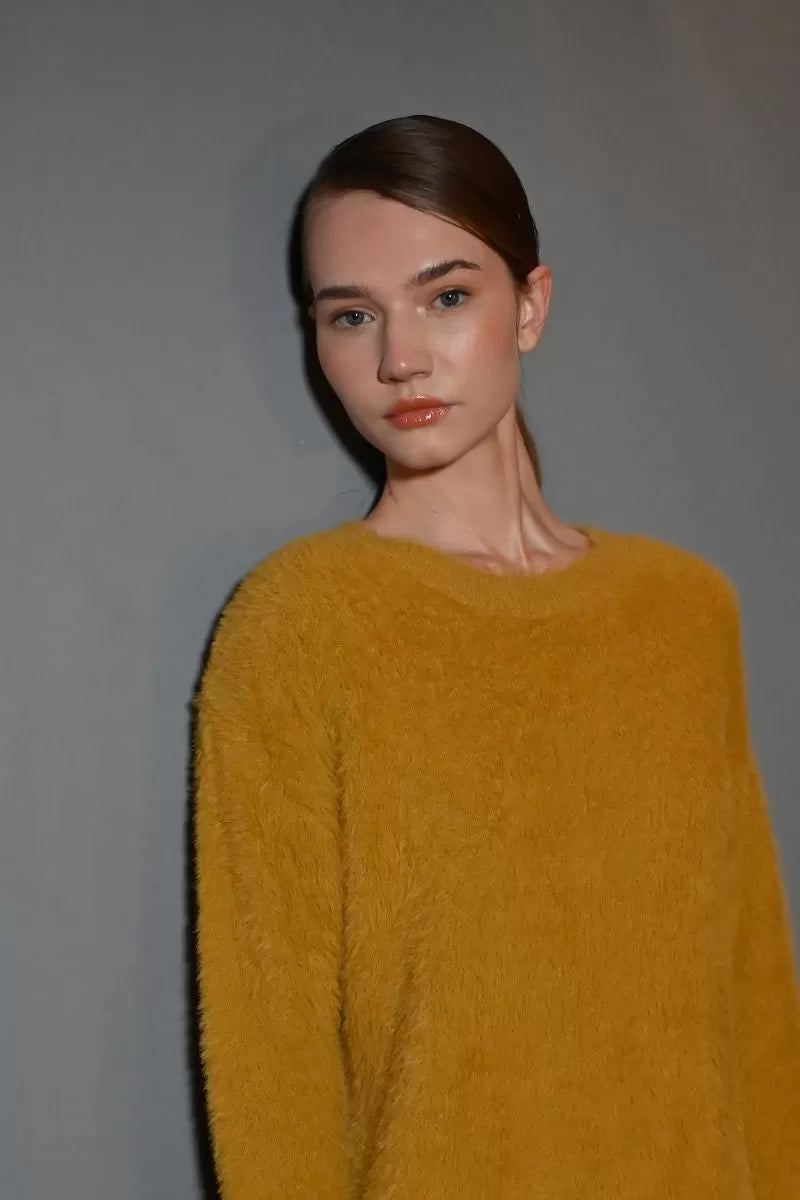 Golden Marigold Fuzzy Knit Sweater