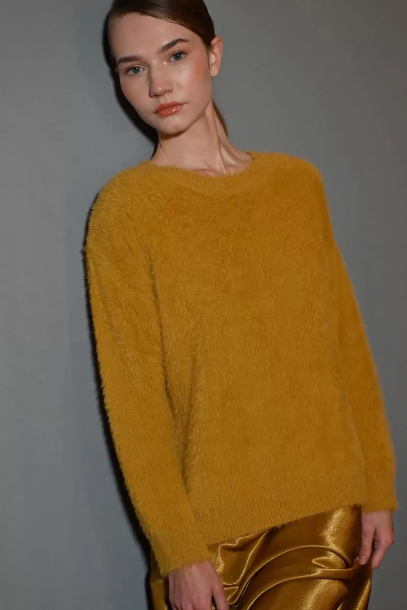 Golden Marigold Fuzzy Knit Sweater
