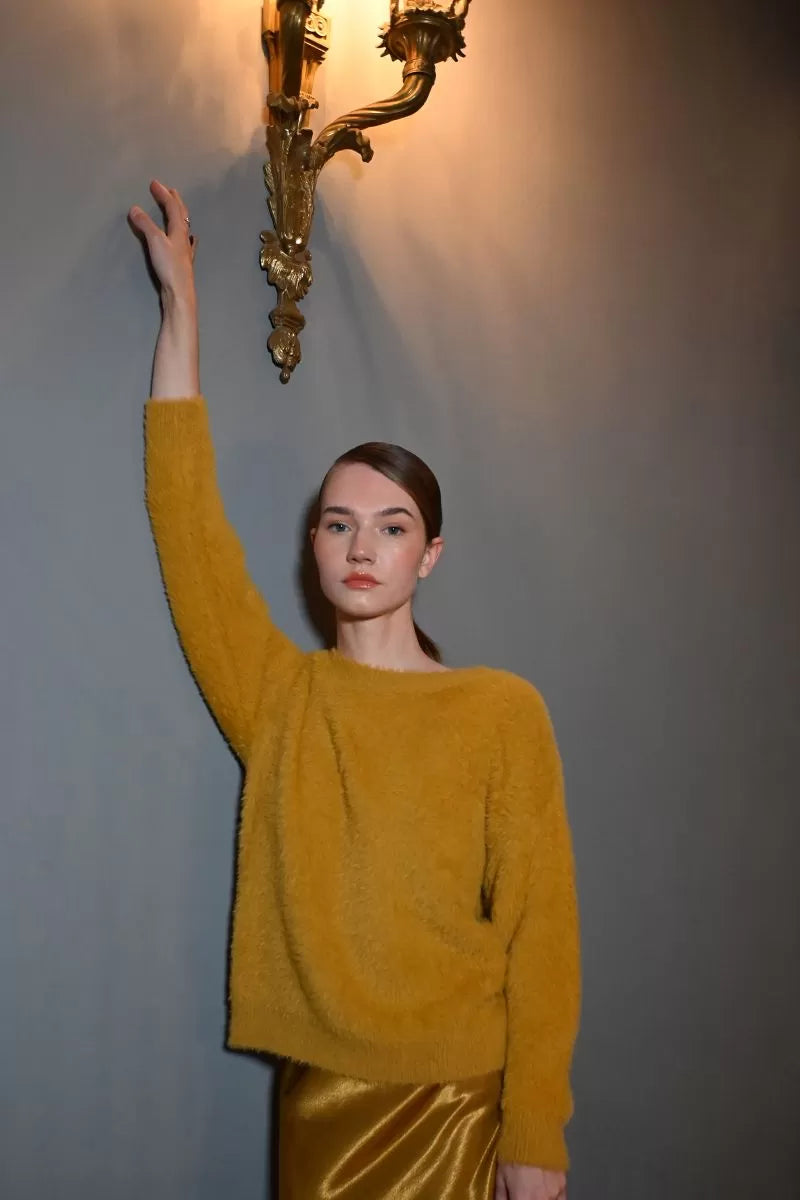 Golden Marigold Fuzzy Knit Sweater