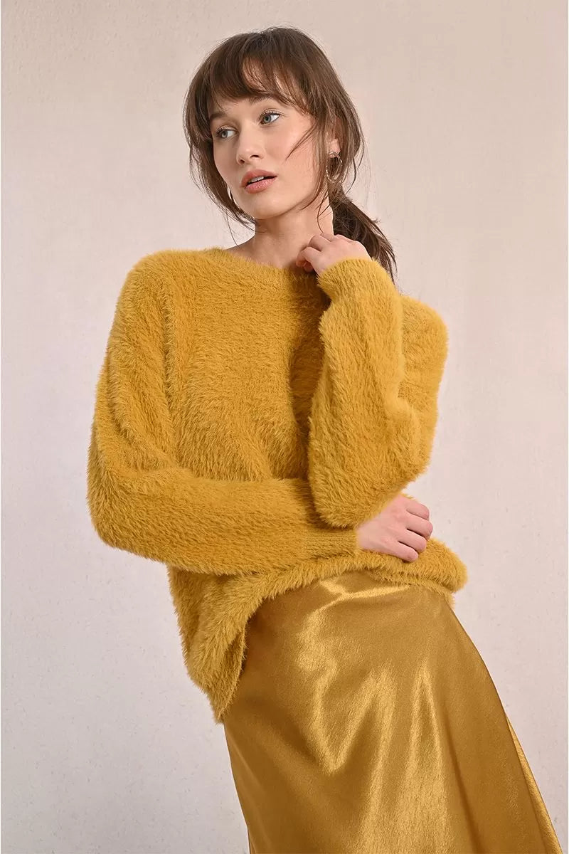Golden Marigold Fuzzy Knit Sweater