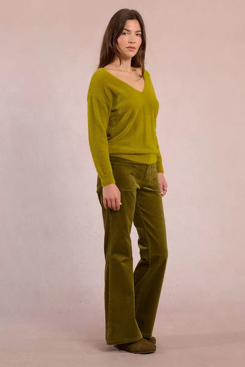 Chartreuse V-Neck Cozy Sweater
