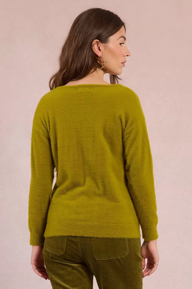 Chartreuse V-Neck Cozy Sweater