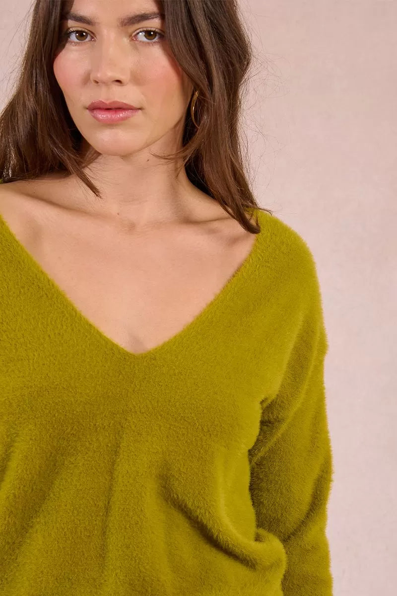 Chartreuse V-Neck Cozy Sweater