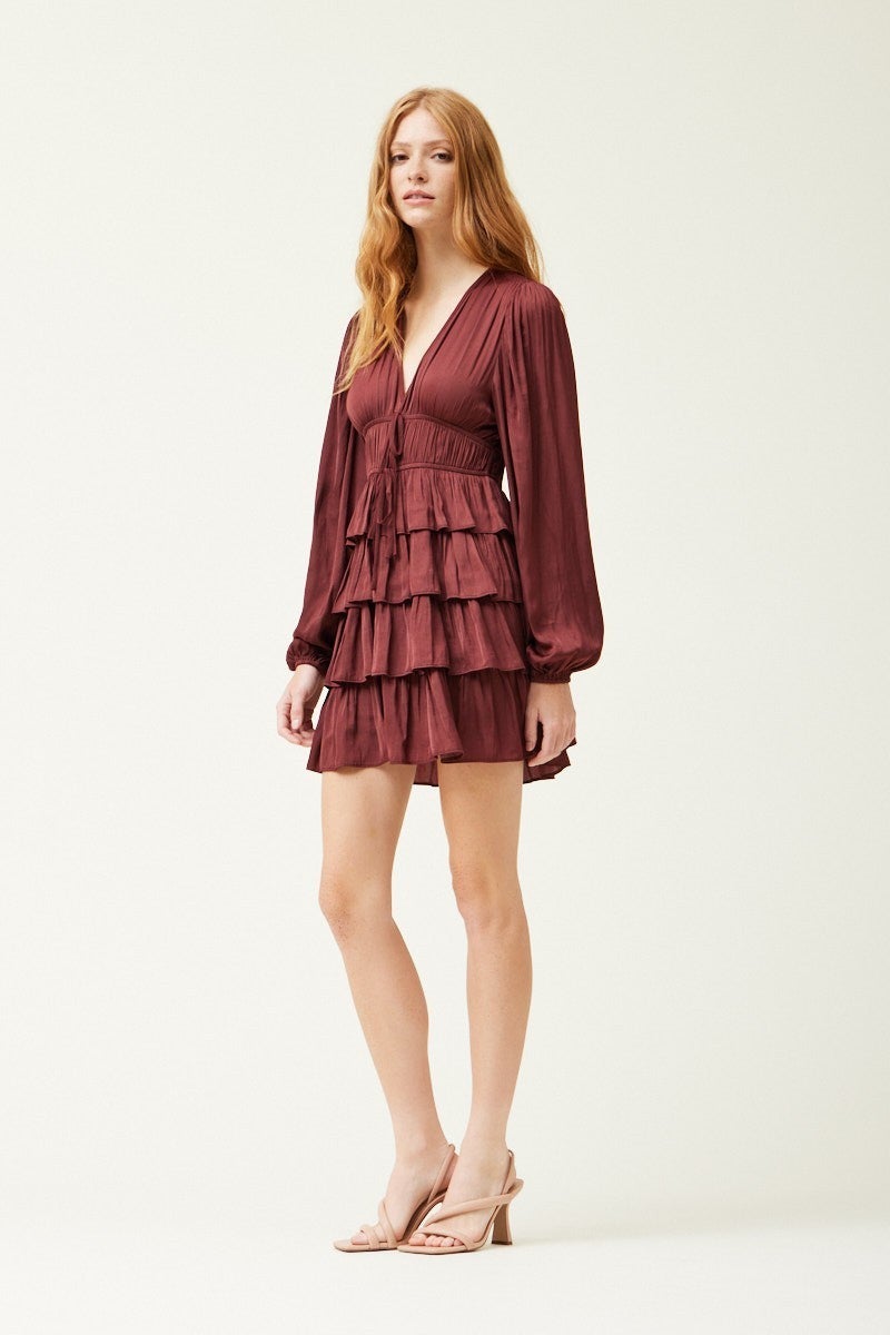 Issa Grade and Gather Satin Ruffle Dress