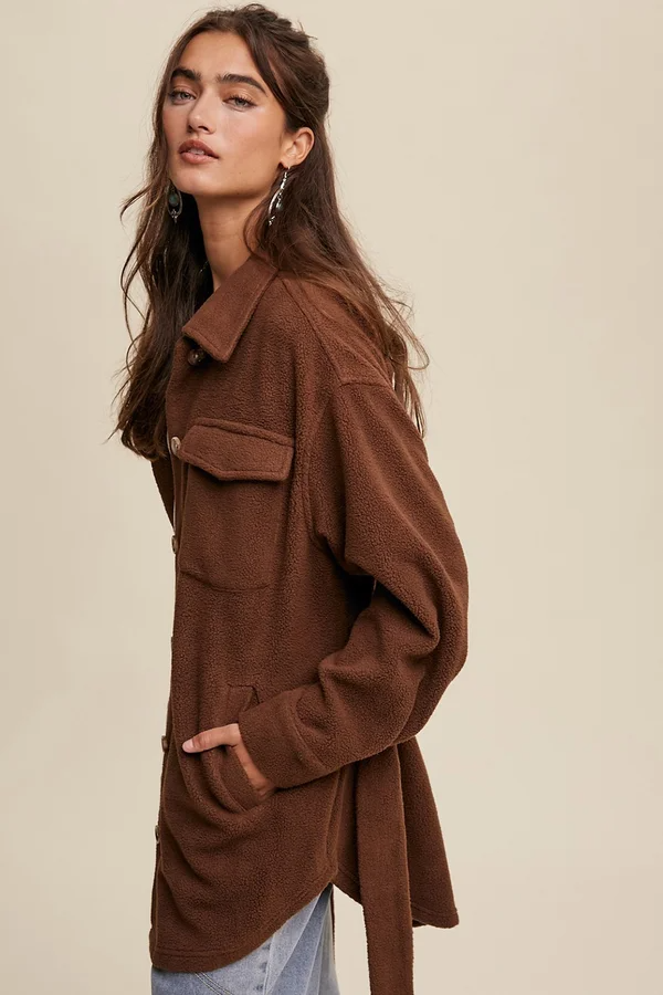 Soft Teddy Shacket with Tie