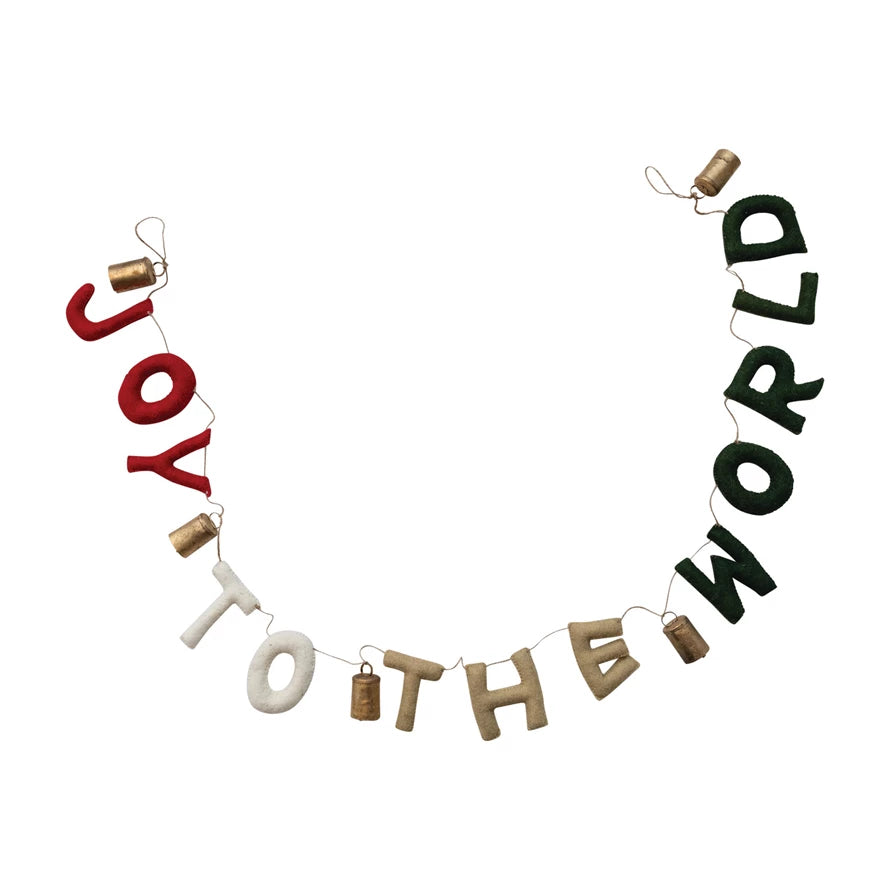 Wool Felt Garland with Metal Bells "Joy To The World"