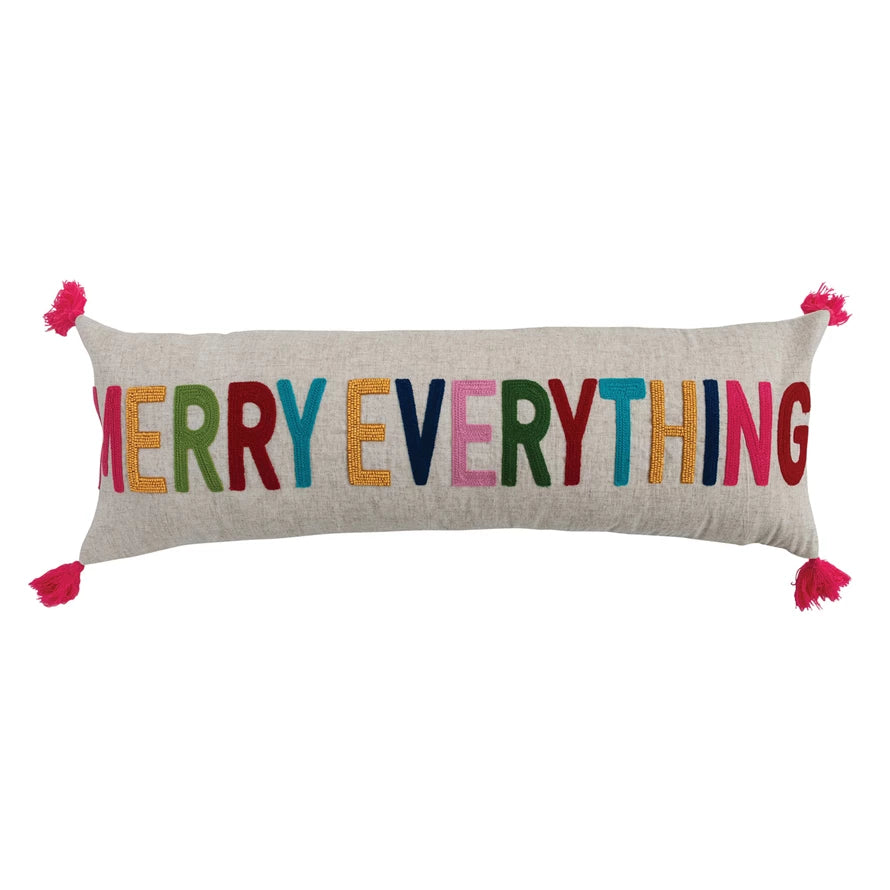 Cotton & Linen Lumbar Pillow, "MERRY EVERYTHING"