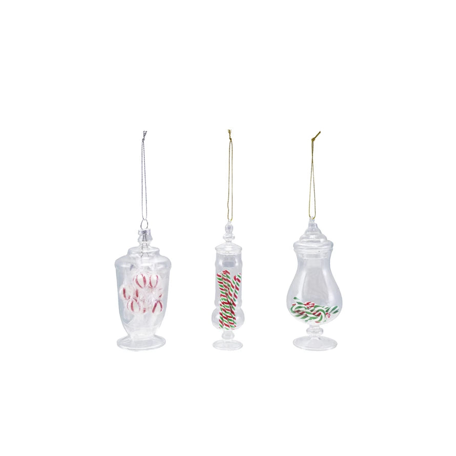 Glass Candy Jar Ornament with Candy