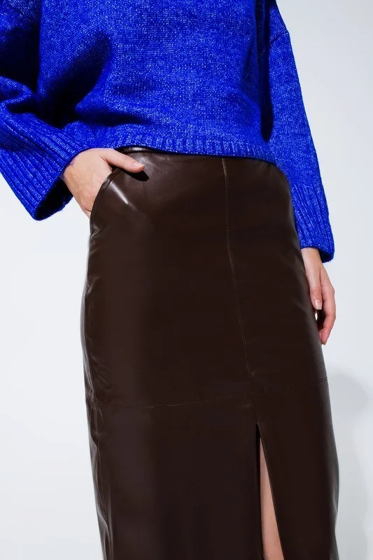 Leatherette Pencil Cut Skirt