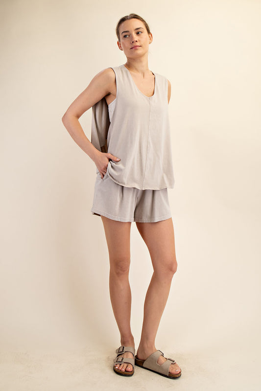 Just In Tme Mineral Washed Tank Top And Shorts Set