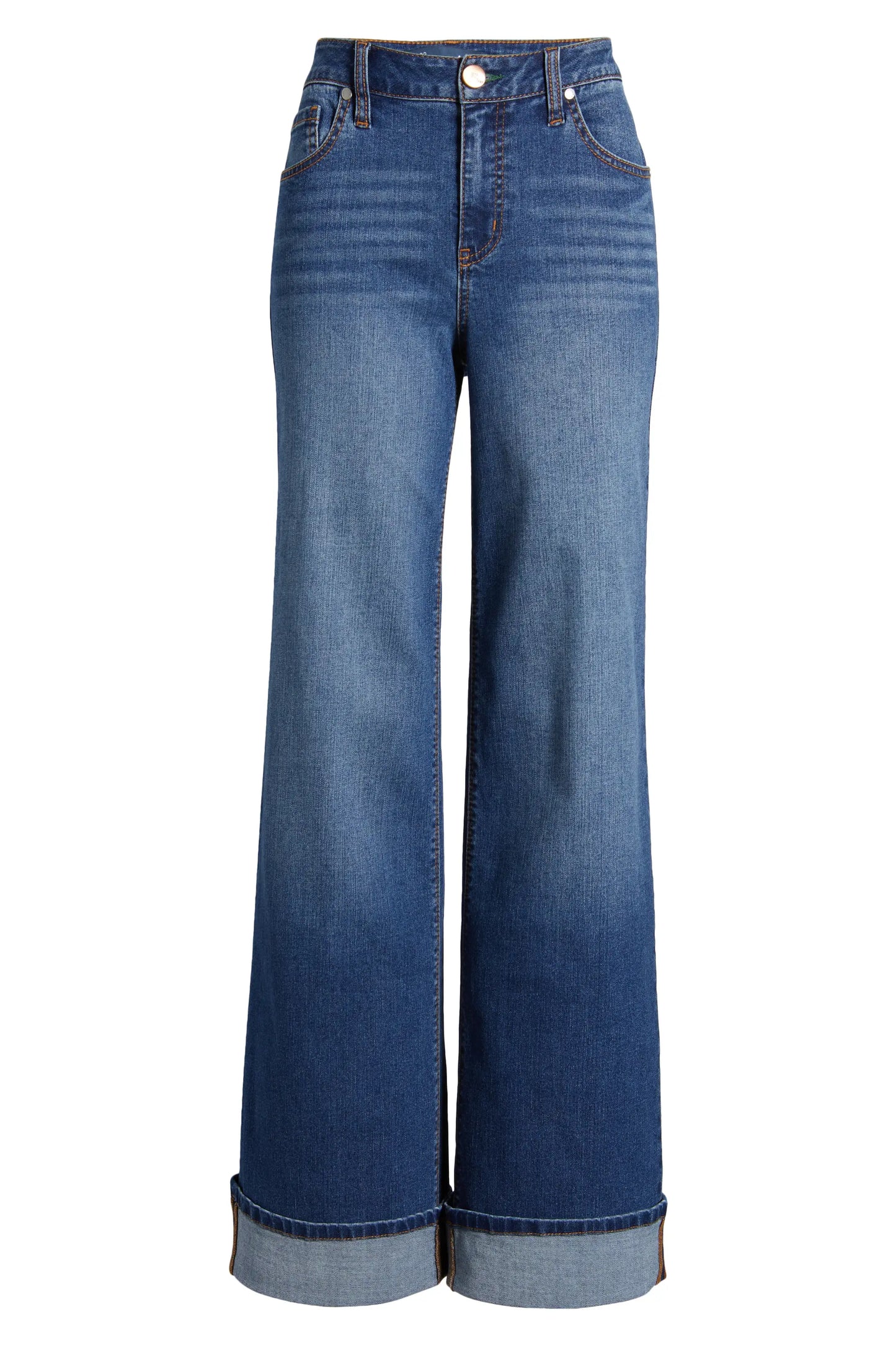 High Waist Cuff Slim Wide Leg Jeans