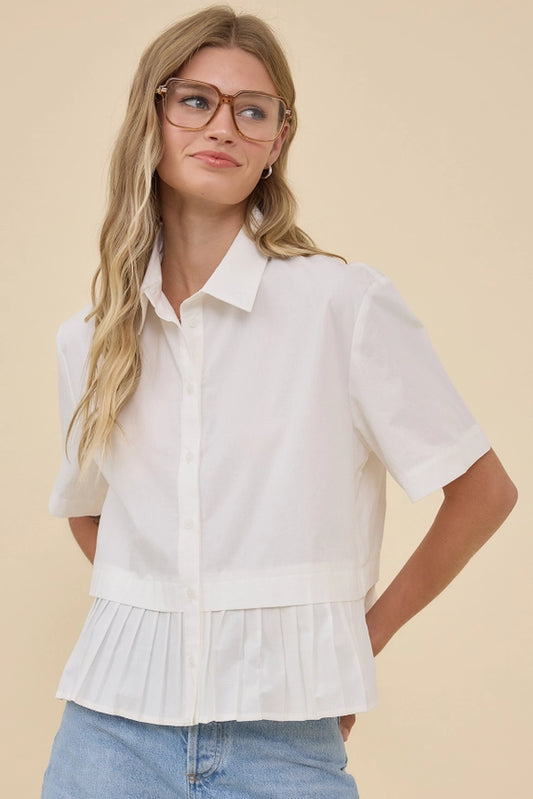Pleated Hem Short Sleeve Shirt Top