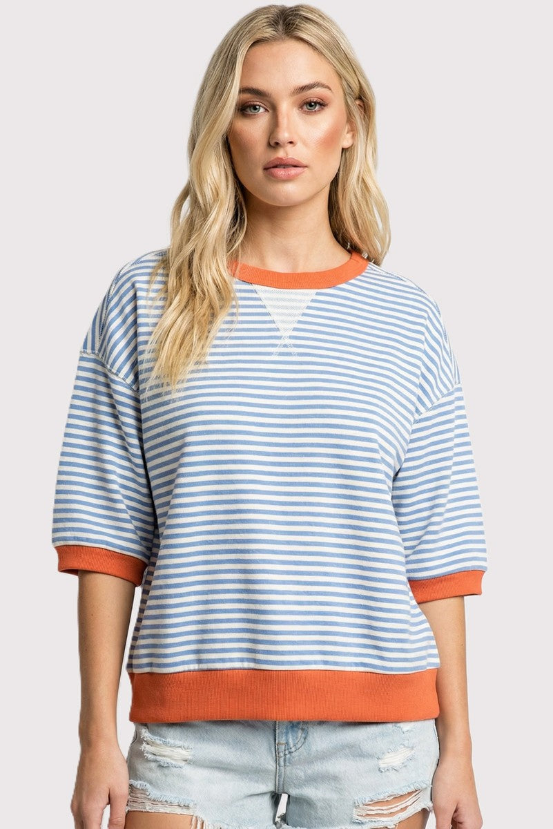 Contrast Banded Stripe Sweatshirt 💙🍊