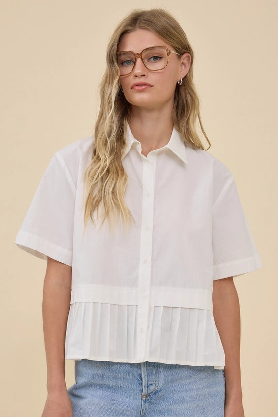 Pleated Hem Short Sleeve Shirt Top