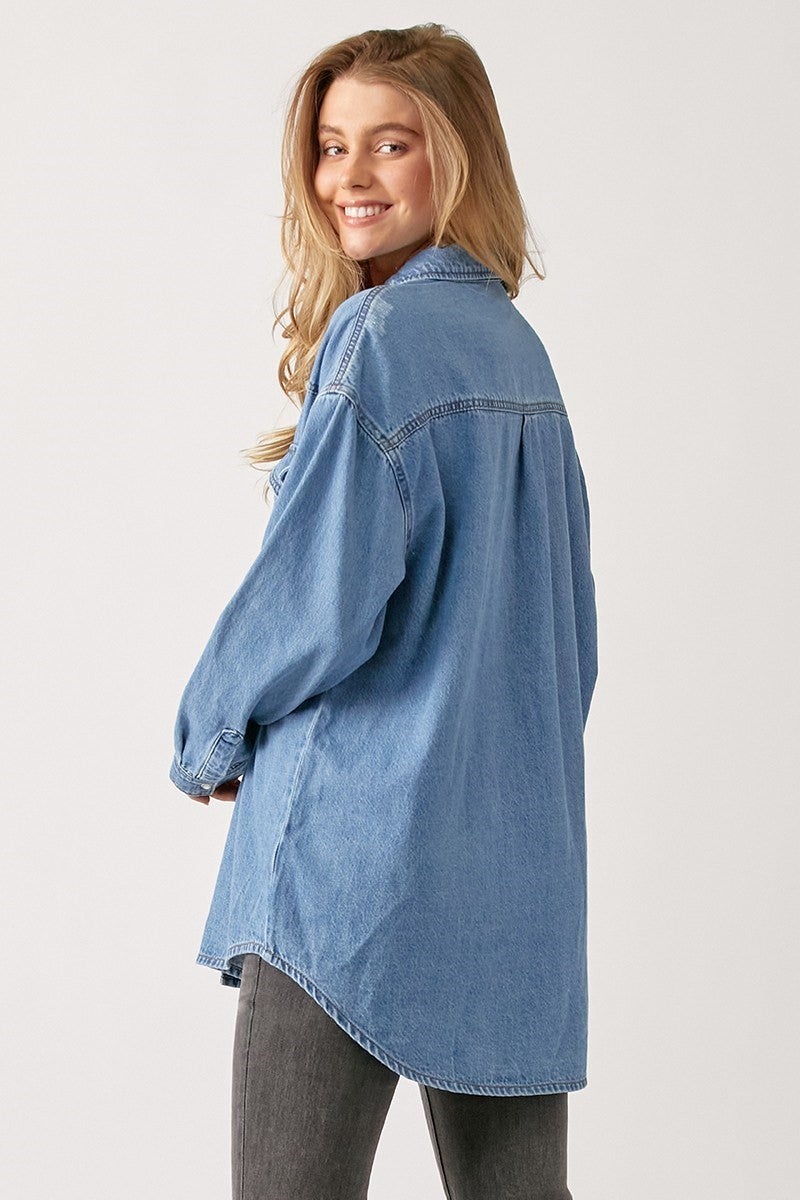 Risen Just For You Button Down Denim Top