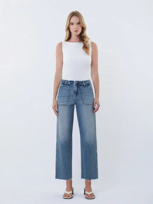 VERVET High Rise Patch Pocket Slim Wide Jeans