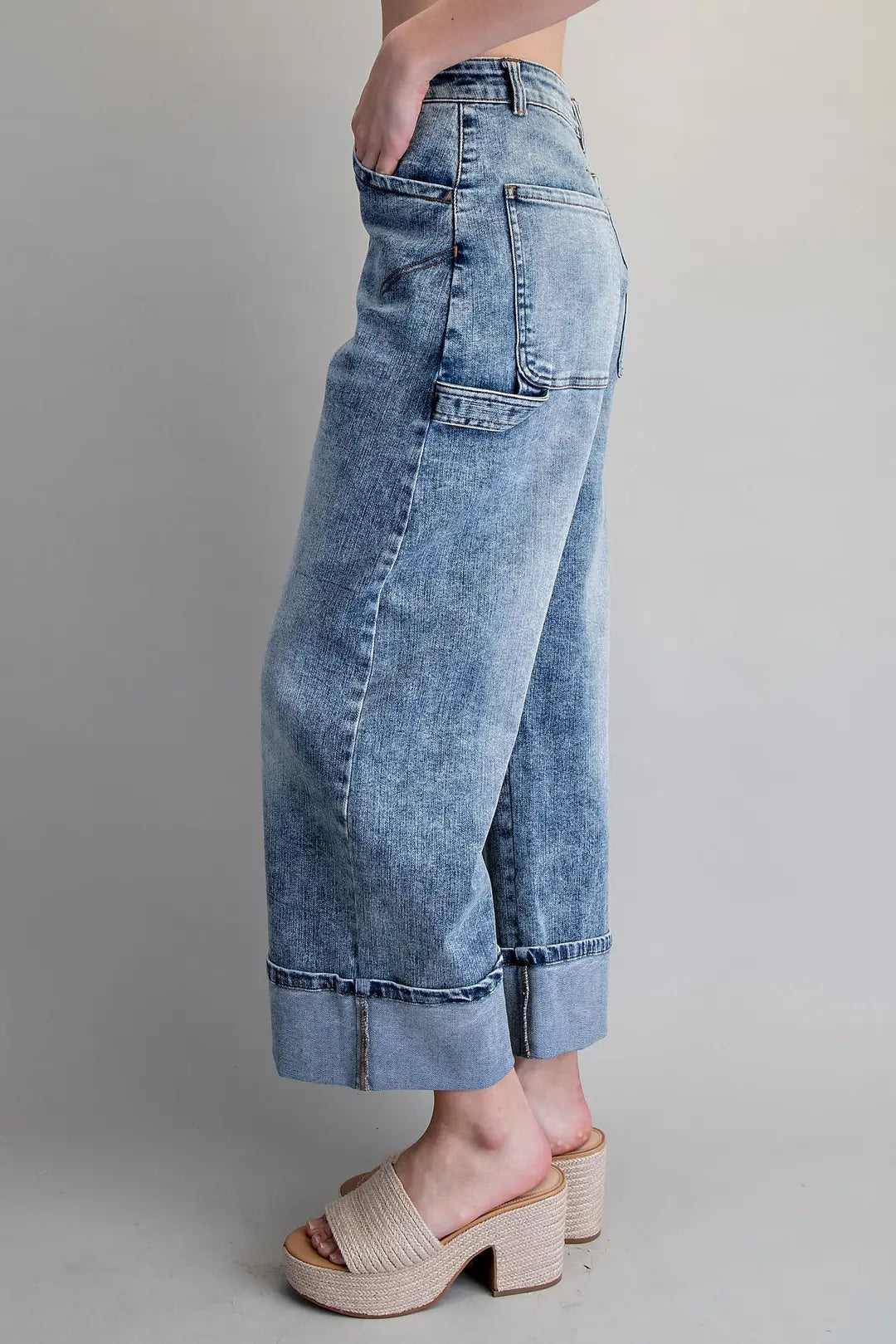 Zipper Front Rolled Up Hem Pants