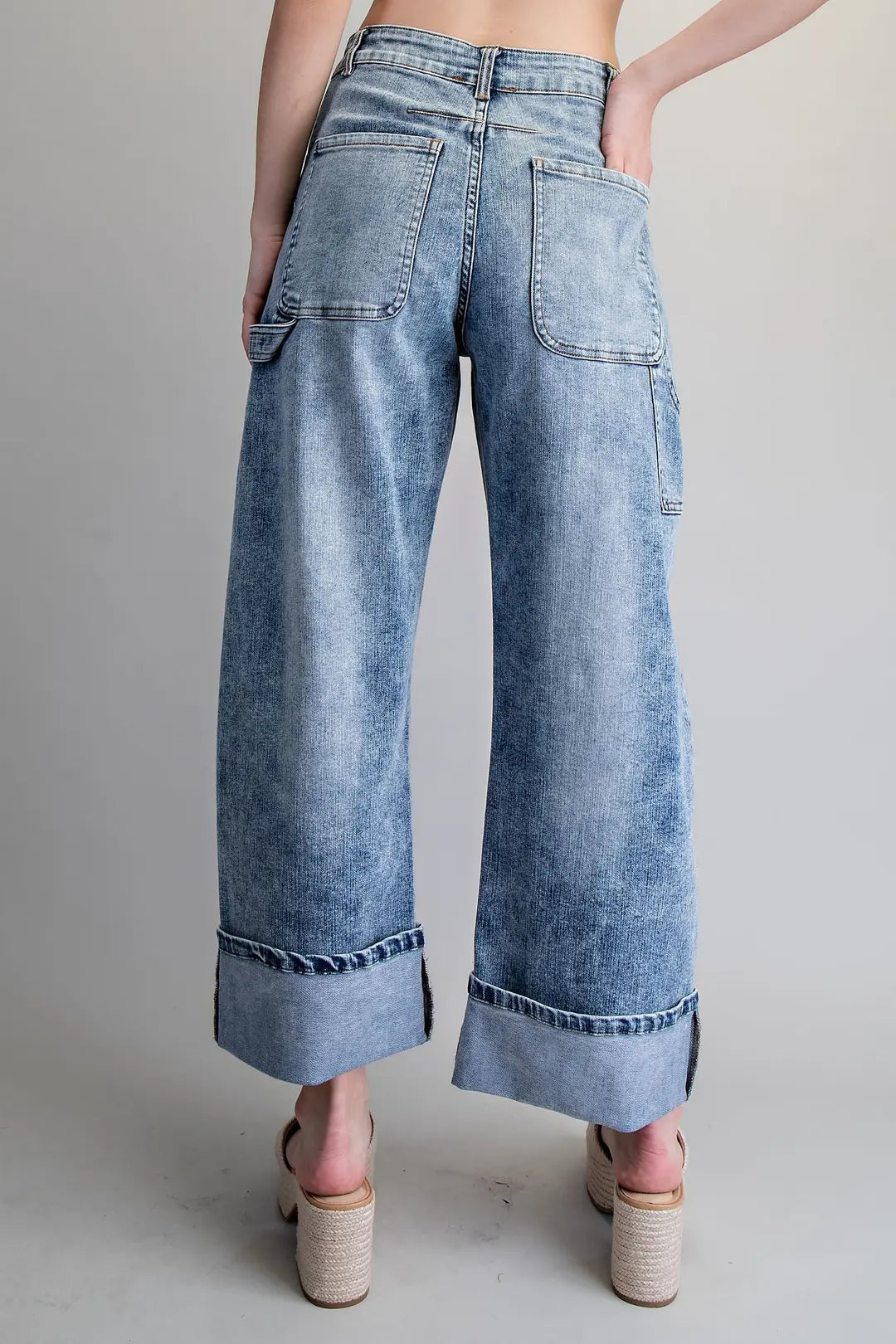 Zipper Front Rolled Up Hem Pants