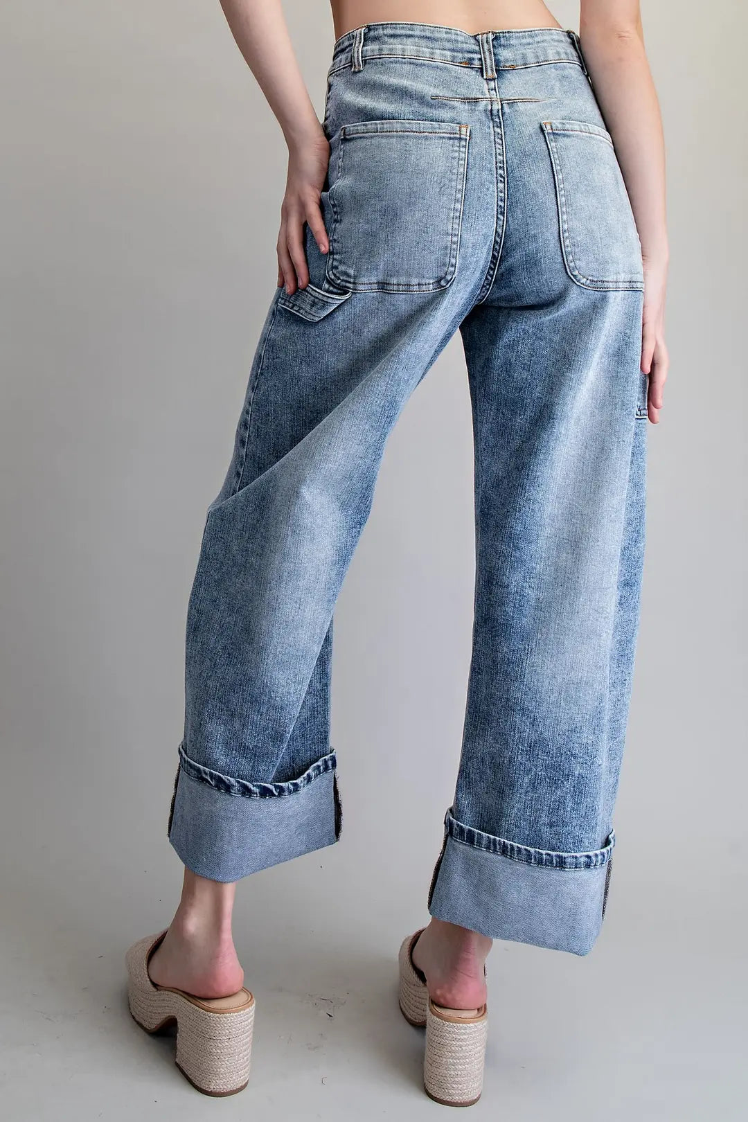 Zipper Front Rolled Up Hem Pants