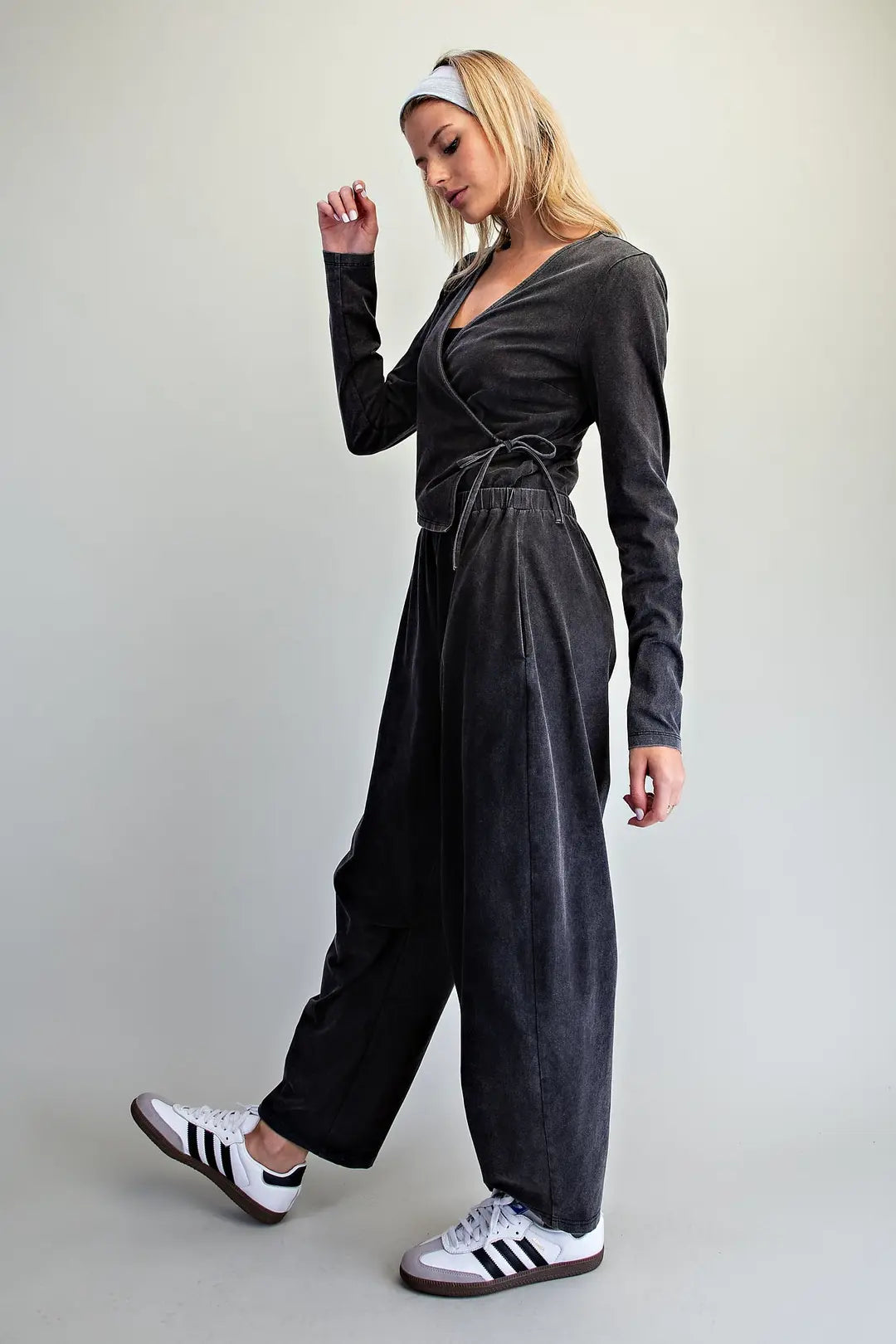 Mineral Washed Wrap Side Tie Jumpsuit